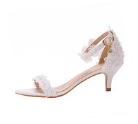 Veemoon Sandales à Talons en Dentelle pour Mariage Chaussures Chic à Bride Talons d'Été pour Femmes Élégantes et Confortables pour Cérémonies et Fêtes Taille S