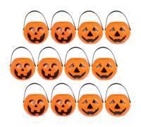 Veemoon Seau D'halloween en Plastique Orange de Citrouille, Lot de 12 Pièces, Accessoire de Fête et Rangement pour Snacks et Bonbons Couleur Aléatoire