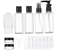 Veemoon Set de Flacons Rechargeables pour Voyage Distributeurs sans Fuite pour Shampooing et Soins Bouteilles Plastiques Légères avec Étiquettes Pratiques Trousse Toilette Avion Compacte