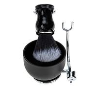 Veemoon Set Rasage Homme avec Blaireau Ergonomique et Bol Mousseur pour Raser Support Multifonction Métallique Noir et Kit Complet pour Soin Barbe Courte et Moustache