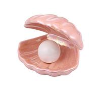 Veemoon Shell Pearl Light Sirène Thème Céramique Plateau de Bijoux LED Accent Lampe Portable Night Light Pink Pearl in Shell Bureau Ornement pour Chambre Salon Home Decor