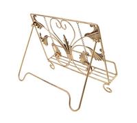 Veemoon Support de Livres Cuisine en Fer Forgé Vintage avec Chaîne Robuste, Porte-recettes Cœur Doré 32x19x24 Cm, Étagère Pratique pour Comptoir et Lecture Cuisine