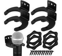 Veemoon Support de Microphone Mural Noir en Silicone 4 Pièces Crochets sans Fil 12 Vis Incluses et 4 Anneaux Hexagonaux Antidérapants pour Micro - Compatible pour Scène Conférence et