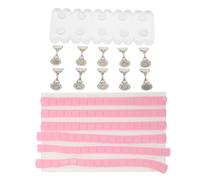 Veemoon Support Entraînement pour Ongles Acrylique avec Bordure Fleurie Mate Plateau Rectangulaire Pions Argentés et Argiles Roses Support de Présentation pour Manucure DIY Décoration de