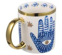 Veemoon Tasse Turque ŒIl En CéRamique, Tasse à Café ŒIl Bleu Coupe Avec Anse - Symbole De Protection Hamsa - IdéAle Pour Le Thé Et Le Lait à Boire ÉLéGante Et Unique, 11.8OZ/350ml
