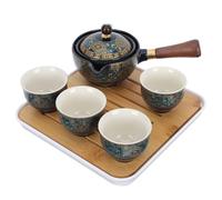 Veemoon Théière en Céramique Rotative 360° Infuseur Intégré Format Compact Couleur Bleu-Vert Résistante Haute Température pour Maison et Voyage