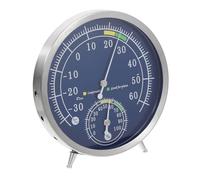 Veemoon Thermomètre Hygromètre Intérieur en Acier Inoxydable Affichage Analogique Rond Indicateur Précis de Température et d'Humidité Usage Bureau et Sauna Montage Mural Table