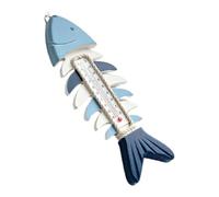 Veemoon Thermomètre Mural Décoratif en Bois Forme Arête de Poisson Bleu-Blanc Indicateur de Température Précis pour Intérieur et Extérieur Ornement Marin Rustique pour Décoration