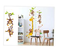 Veemoon Toise Garçon et Stickers Muraux Décoratifs Mesure de Croissance Motif Girafe et Singe pour Chambre d'Garçon et Autocollants Amovibles Décoration Murale
