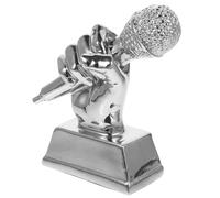 Veemoon Trophée de Microphone en Résine Argentée, Prix de Compétition Scolaire pour Concours de Chant, Sculpture Musicale Détaillée, Trophée de Participation et Récompense Festive,