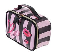 Veemoon Trousse à Cosmétiques Créative Taille Moyenne en PU Rayée, Étanche, Poignée Large, Femme Voyage et Extérieur, Paquet de Rangement pour Maquillage