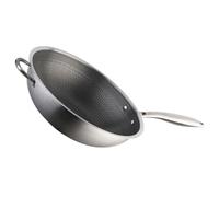 Veemoon Wok Inoxydable 32 CM Fond Plat Antiadhésif Nid d'Abeille Double Poignée Poêle à Sauter Robuste Compatible Cuisinière Induction et Électrique Cuisine Maison