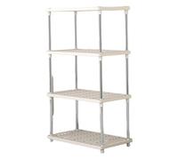 Veesper 31.5 inch Heavy Duty Rust-Resistant PP 4 Tier Shelving Unit with 4 Hooks, Minimalist Easy Assembly Storage Shelves for Kitchen, Bathroom, Bookroom, Home