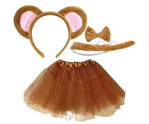 Veesper 4 pièces/ensemble de costumes de singe, taille unique, costumes d'Halloween comprenant un bandeau avec oreilles singe, un nœud papillon, une longue queue, une robe princesse, ensemble d