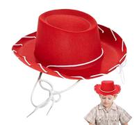 Veesper Chapeau de Cowboy avec Ficelle, Large Bord Non tissé des Enfants Occidentaux Western Hat de Cowboy Solide Couleur Cowboy pour Habiller Le Cowboy fête Halloween, Rouge