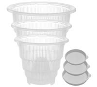 Veesper Lot de 3 Pots à orchidées avec Plateau en Plastique Transparent avec Trous de Drainage et Colonne d'air pour orchidées, Plantes Grasses, Plantes d'intérieur et rempotage Jardin intérieur