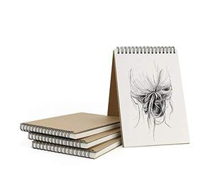 VEESUN Carnet Dessin A5, 4pcs Cahier Reliure Spirale avec Couverture Rigide Croquis Papier Materiel avce Pages Blanches Convient à Crayon Stylo Aquarelle D'art, 160GSM 60 Pages