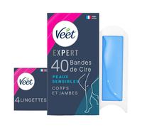Veet Bandes de cire froide Corps & jambes – Peaux sensibles – Finition parfaite – 40 bandes