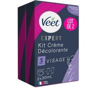 Veet - Crème Décolorante Spéciale Visage - 1 étui de 2 tubes de 30 ml - Lot de 2