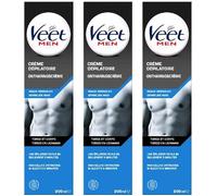 Veet Crème Dépilatoire Veet Men - Peaux Sensibles Tube de 200 ml, Lot de 3