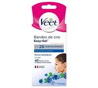 Veet EASY GEL - 40 Bandes De Cire Froide Visage - Peaux Sensibles - Sans Frotter - Epilation Longue Durée