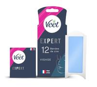 Veet EXPERT - 12 Bandes de Cire Froide Visage - Peaux Sensibles - Finition Parfaite - Epilation Longue Durée