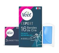 Veet Bandes de cire froide pour aisselles – Peaux sensibles – Épilation longue durée – 16 bandes