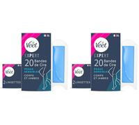 Veet EXPERT - 20 Bandes de Cire Froide Corps & Jambes - Peaux Sensibles - Finition Parfaite - Epilation Longue Durée (Lot de 2)