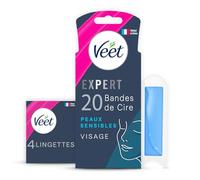 Veet EXPERT - 20 Bandes de Cire Froide Visage - Peaux Sensibles - Finition Parfaite - Epilation Longue Durée