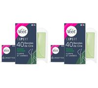Veet EXPERT - 40 Bandes de Cire Froide Corps & Jambes - Peaux Sèches - Finition Parfaite - Epilation Longue Durée (Lot de 2)