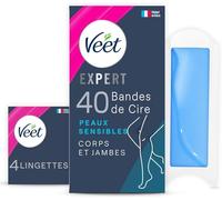 Veet EXPERT - 40 Bandes de Cire Froide Corps & Jambes - Peaux Sensibles - Finition Parfaite - Epilation Longue Durée