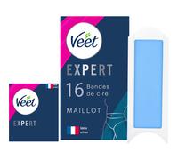 Veet EXPERT - 16 Bandes de Cire Froide Maillot - Peaux Sensibles - Finition Parfaite - Epilation Longue Durée