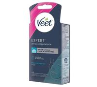 Veet Expert Bandes d'épilation faciale pour peaux sensibles à l'huile d'amande testée dermatologiquement 12 bandes (6 x 2 bandes) + 2 lingettes post-épilation à l'huile d'argan