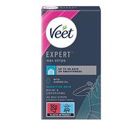 Veet Expert Lot de 30 bandes de cire d'épilation pour aisselles et ligne de bikini pour femme Convient aux peaux sensibles avec lingettes de finition à l'huile d'argan naturelle