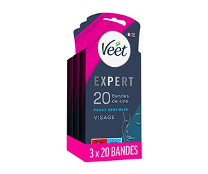 Veet Expert - Lot de 60 Bandes De Cire Froide - Visage - Peaux Sensibles