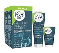 VEET FOR MEN - Lot de 2 Kits épilation Zones Intimes - 2 Crèmes Dépilatoire 100ml et 2 Baumes de Soin 50ml - Peaux Sensibles