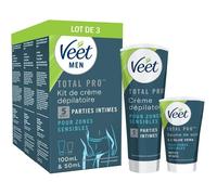 VEET FOR MEN - Lot de 3 Kit d’Épilation Parties Intimes - 3 Crèmes Dépilatoires 100ml et 3 Baumes de Soin 50ml - Zones Sensibles