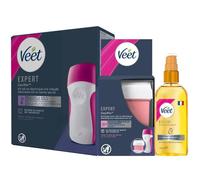 Veet - Kit Chauffe Cire Épilation avec 1 Kit Roll-On Veet, 1 Recharge EasyWax, 12 bandes de tissus et Huile après Épilation