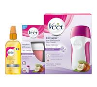 Veet - Kit Chauffe Cire Épilation avec 1 Kit Roll-On Veet, 1 Recharge EasyWax, 12 bandes de tissus et Huile après Épilation