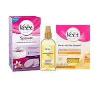 Veet - Lot de 1 Recharges Spawax Epilation à la Cire sans Bande - Figue Sucrée & Lys Violet - 1 Sachet de Perles de Cire Chaude à la Cire d'abeille 230 g - 1 Huile Miraculeuse Post et Pré Epilation