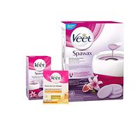 Veet - Lot de Kit Spawax Chauffe Cire Electrique avec 6 recharges de Cire - Perles de Cire Chaude à la Cire d'abeille 230 g pour Appareil Electrique + 1 Recharge Spawax de 6 Disques de Cire