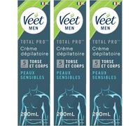 Veet Men - Crème Dépilatoire Homme - Peaux Sensibles - 200 ml - Lot de 3