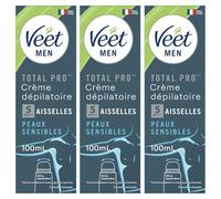 VEET MEN -Crèmes Dépilatoires avec Dôme Applicateur - Peaux Sensibles (3 Crèmes Dépilatoires Aisselles)