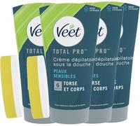 VEET MEN - Lot de 4 Crèmes Dépilatoires Homme sous La Douche - Peaux Sensibles - 4x150ML