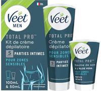 Veet Men - Kit d’Épilation Parties Intimes - Crème Dépilatoire 100ml et Baume de Soin 50ml - Zones Sensibles