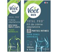 Veet Men - Lot de 1 Kit d'Epilation Parties Intimes - Crème Dépilatoire 100 ml et Baume de Soin 50 ml - 1 Crème Dépilatoire Peaux Normales 200 ml