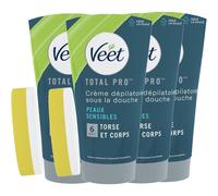 Veet Men Lot De 4 Crèmes Dépilatoire Homme Sous La Douche - Peaux Sensibles ¿ 150ml