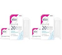 Veet PURE - 20 Bandes de Cire Froide Corps et Jambes - Peaux Sensibles - Recommandés par les Dermatologues - Epilation Longue Durée (Lot de 2)