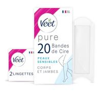 Veet PURE - 20 Bandes de Cire Froide Corps et Jambes - Peaux Sensibles - Recommandés par les Dermatologues - Epilation Longue Durée