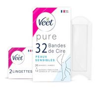 VEET PURE - 32 Bandes de Cire Froide Kit Précision Jambe, Genou & Cheville - Peaux Sensibles - Recommandés par les Dermatologues - Epilation Longue Durée